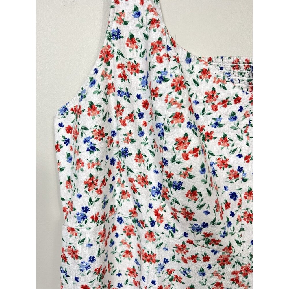 Old Navy Dress Women 3X White Blue Red Linen Floral Sleeveless Sundress Tropical - Picture 2 of 11